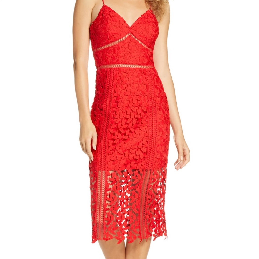 BARDOT ROXY SLEEVELESS LACE MIDI DRESS